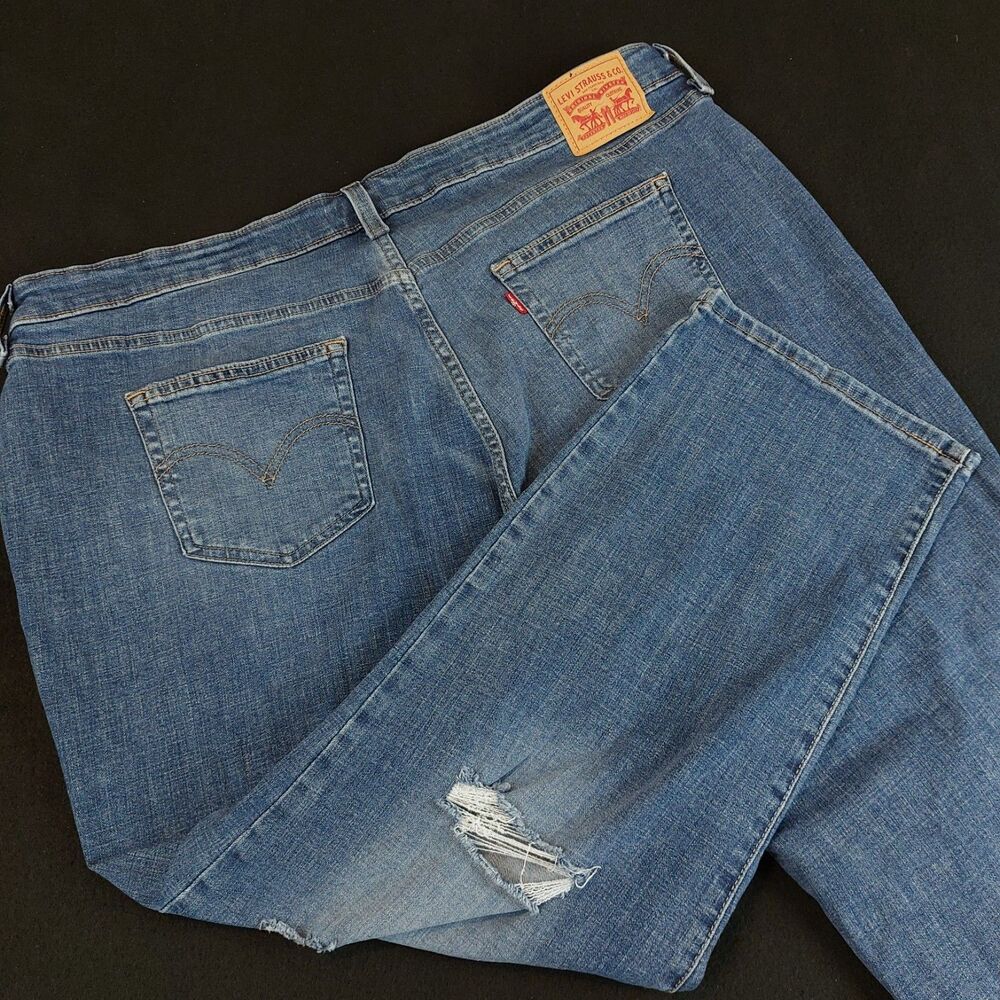 Levis Boyfriend Jeans Women's 22W (Fit 41x26.5) Blue High Rise Distressed